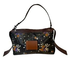 COACH BAG HOBO SHOULDER BLACK LEATHER FLORAL BROWN ACCENT ZIP TOP B1780-86760